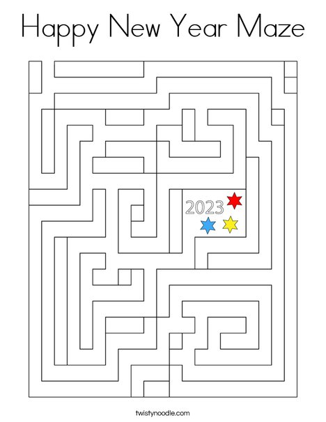 Happy New Year Maze Coloring Page