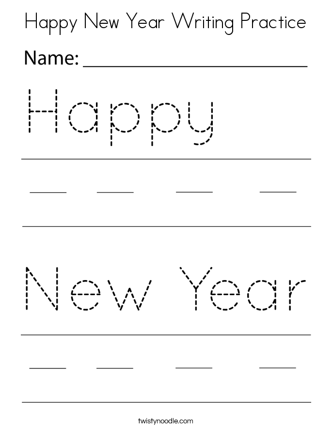Happy New Year Writing Practice Coloring Page