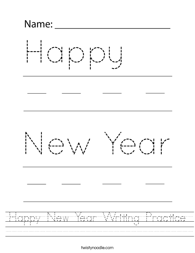 Happy New Year Writing Practice Worksheet