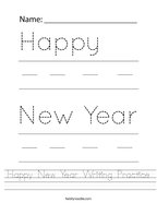 Happy New Year Writing Practice Handwriting Sheet