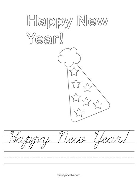 Happy New Year Worksheet - Cursive - Twisty Noodle