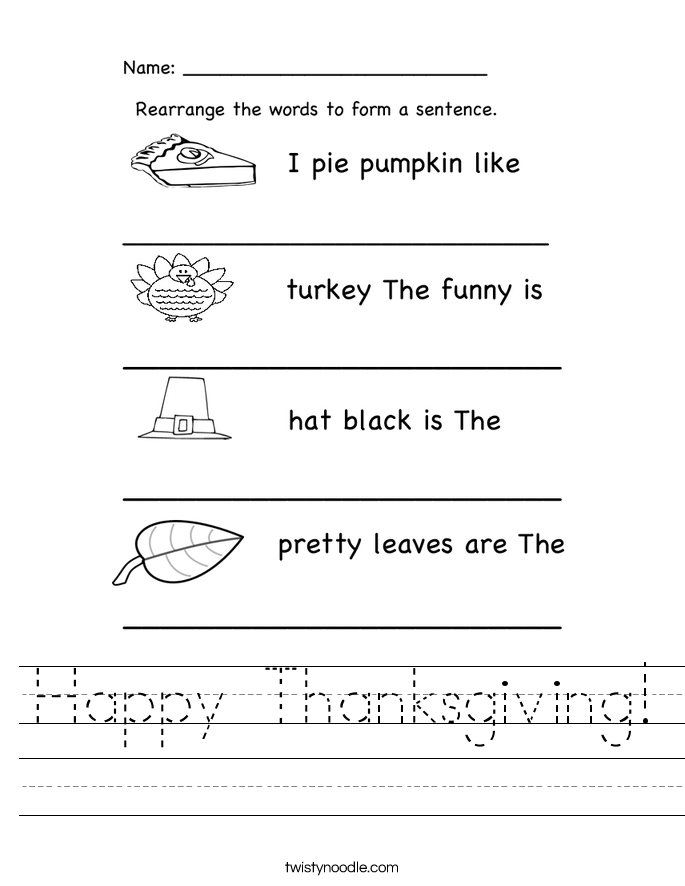 Happy Thanksgiving Worksheet - Twisty Noodle