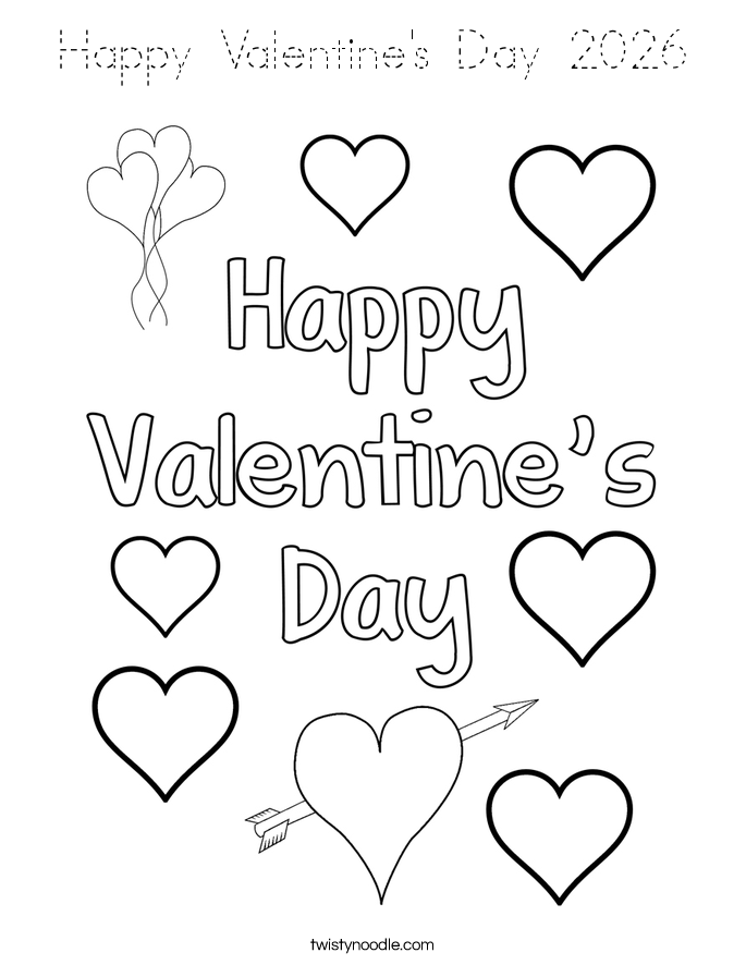 Happy Valentine's Day 2026 Coloring Page