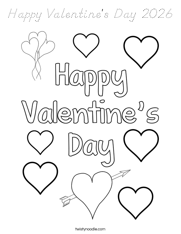 Happy Valentine's Day 2026 Coloring Page
