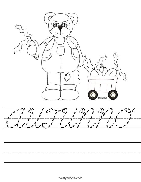 Harvest Bear Worksheet