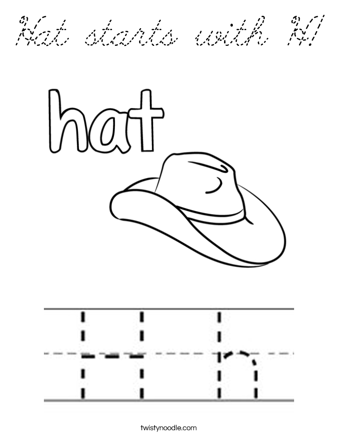 Hat starts with H Coloring Page - Cursive - Twisty Noodle