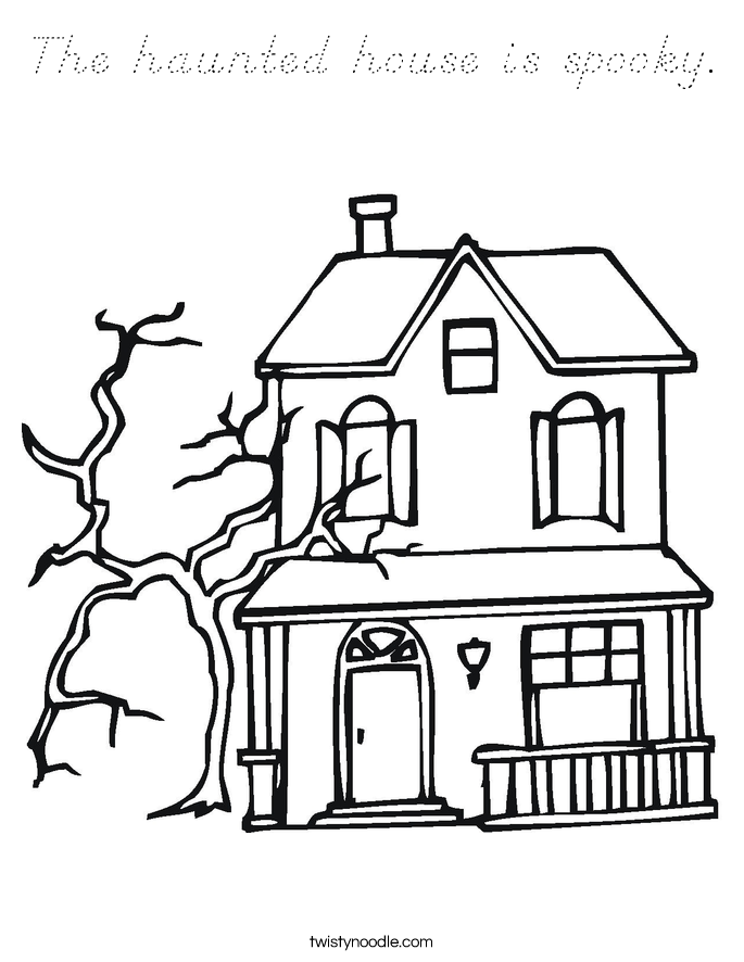 The haunted house is spooky. Coloring Page