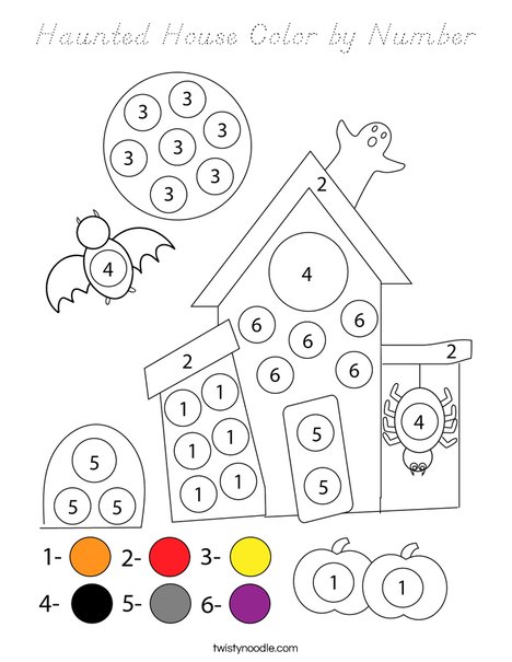 Haunted House Color by Number Coloring Page