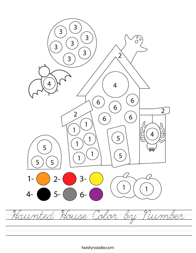 Haunted House Color by Number Worksheet