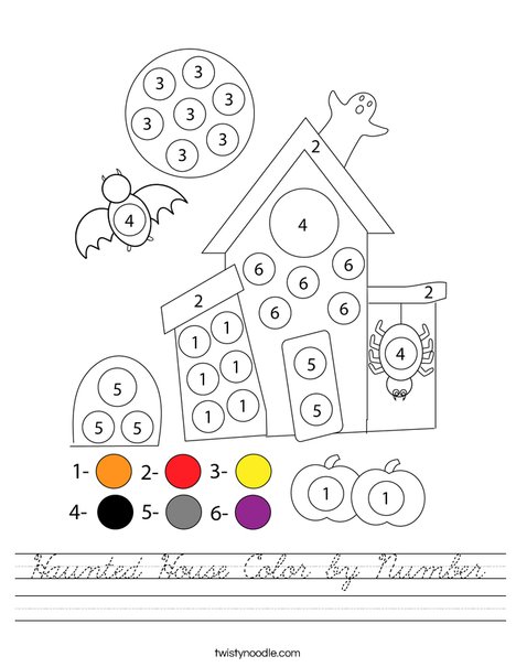 Haunted House Color by Number Worksheet