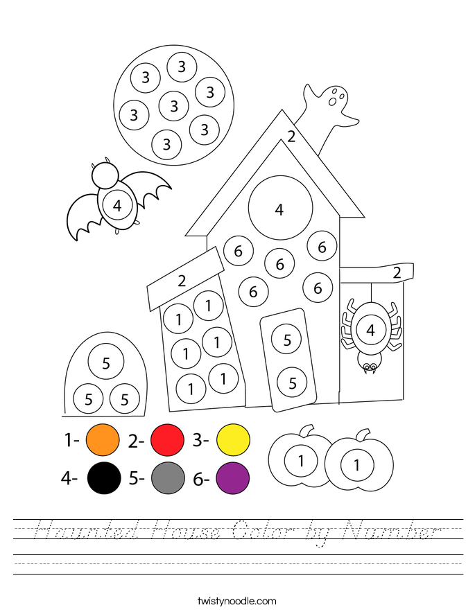Haunted House Color by Number Worksheet