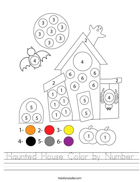 Haunted House Color by Number Worksheet