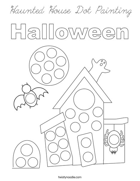 Haunted House Dot Painting Coloring Page