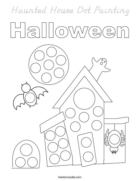 Haunted House Dot Painting Coloring Page