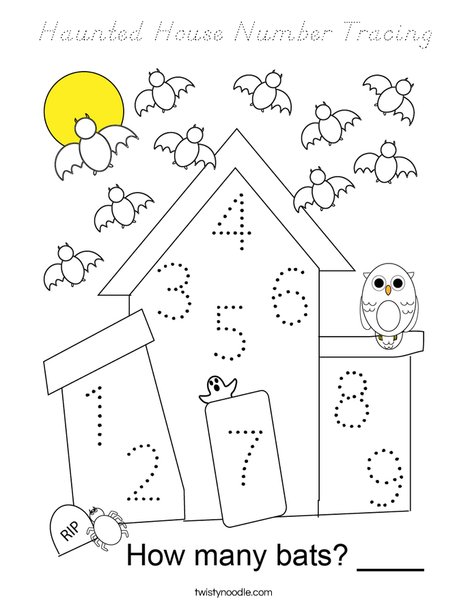 Haunted House Number Tracing Coloring Page