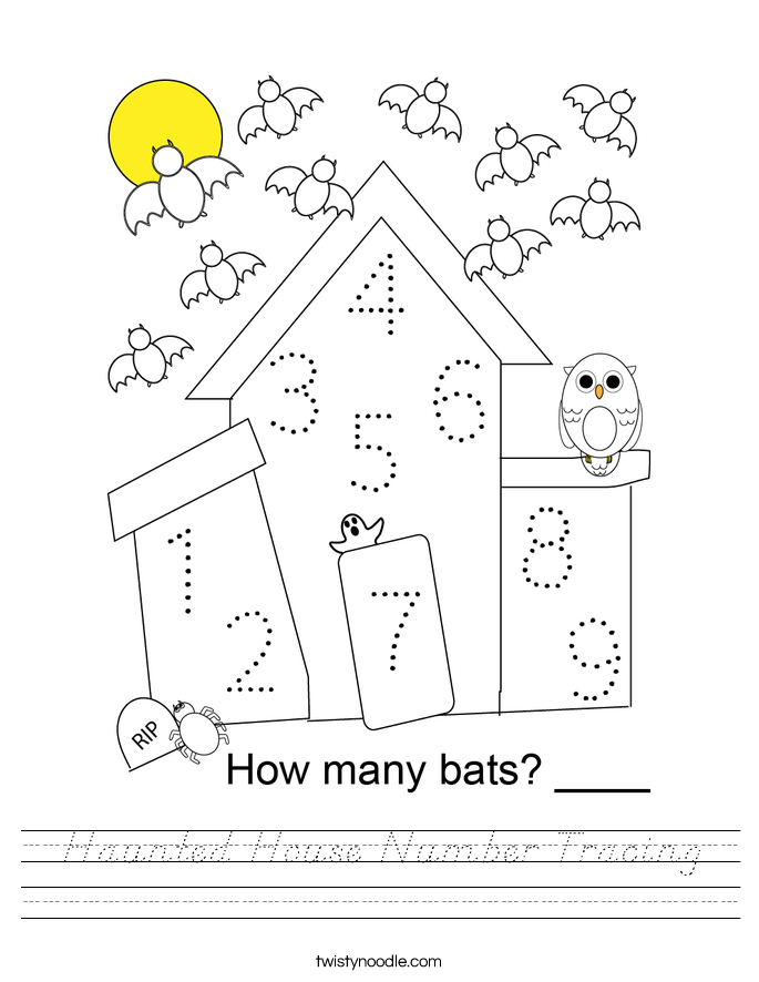 Haunted House Number Tracing Worksheet