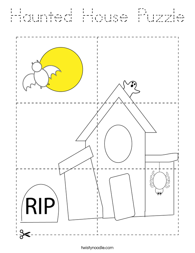 Haunted House Puzzle Coloring Page