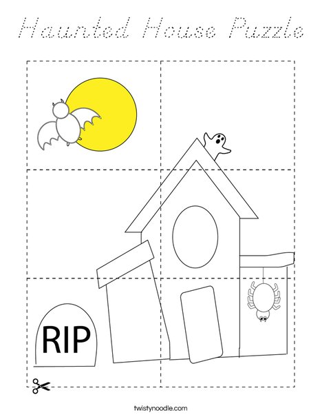 Haunted House Puzzle Coloring Page