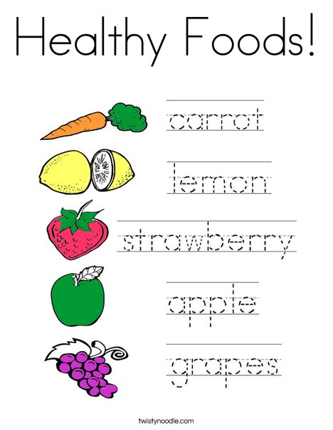 Healthy Foods Coloring Page - Twisty Noodle