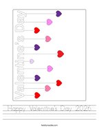Happy Valentine's Day 2026 Handwriting Sheet