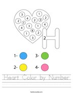 Heart Color by Number Handwriting Sheet