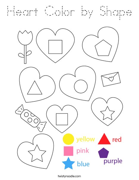 Heart Color by Shape Coloring Page