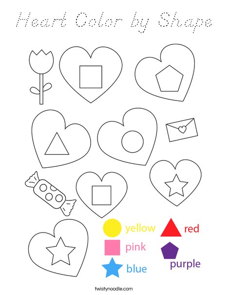 Heart Color by Shape Coloring Page