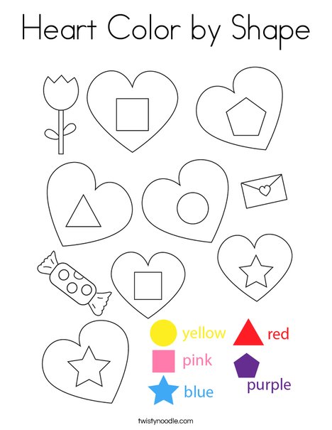 Heart Color by Shape Coloring Page