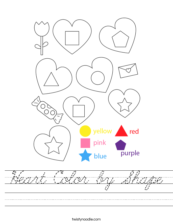 Heart Color by Shape Worksheet