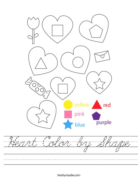 Heart Color by Shape Worksheet