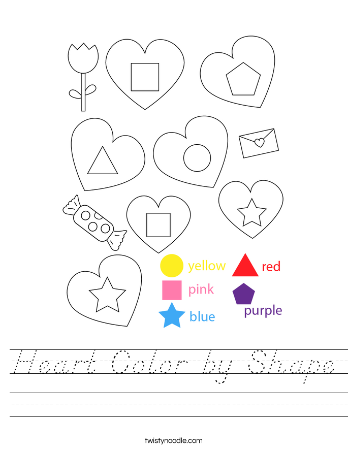 Heart Color by Shape Worksheet