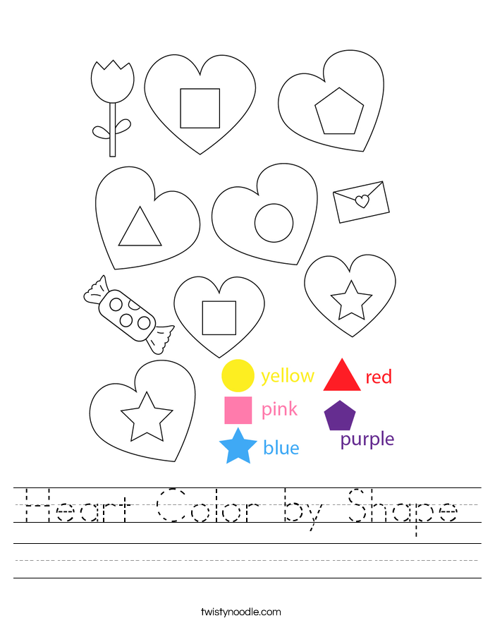 Heart Color by Shape Worksheet