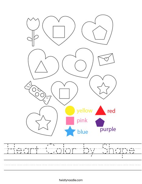 Heart Color by Shape Worksheet