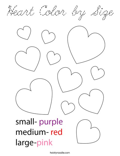 Heart Color by Size Coloring Page