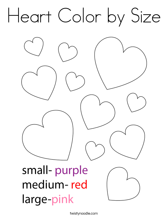 Heart Color by Size Coloring Page