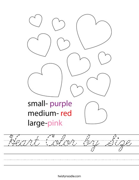 Heart Color by Size Worksheet