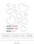 Heart Color by Size Worksheet