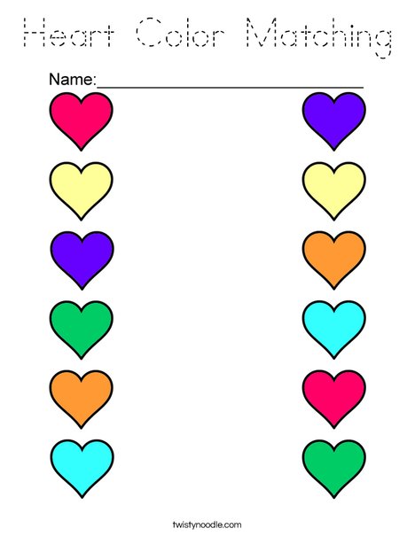 Heart Color Matching Coloring Page - Tracing - Twisty Noodle