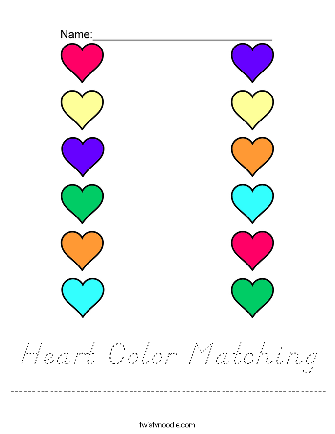 Heart Color Matching Worksheet
