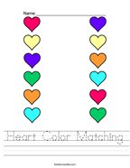 Heart Color Matching Handwriting Sheet