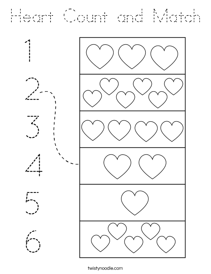 Heart Count and Match Coloring Page