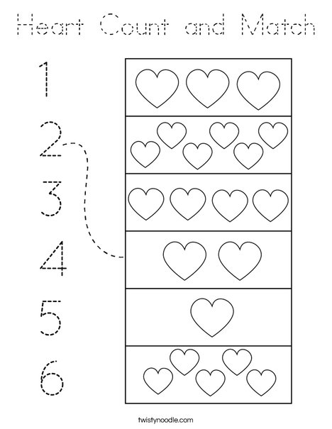 Heart Count and Match Coloring Page