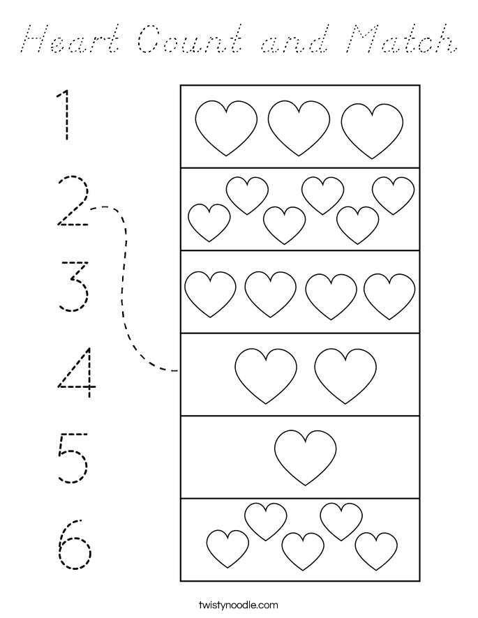 Heart Count and Match Coloring Page