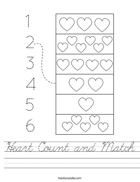 Heart Count and Match Worksheet