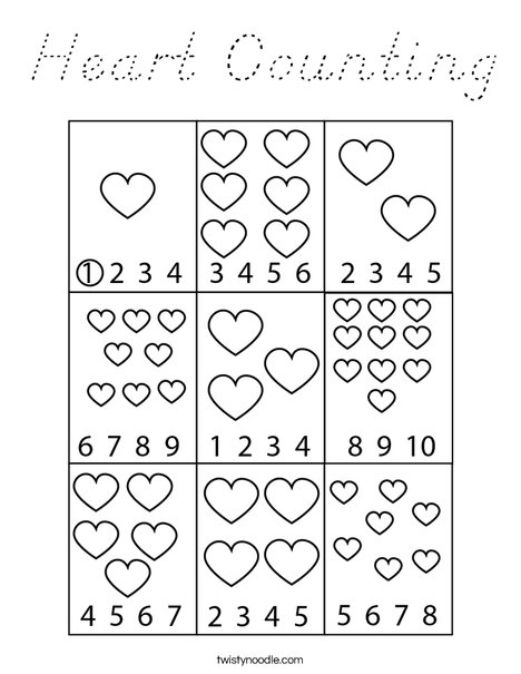 Heart Counting Coloring Page
