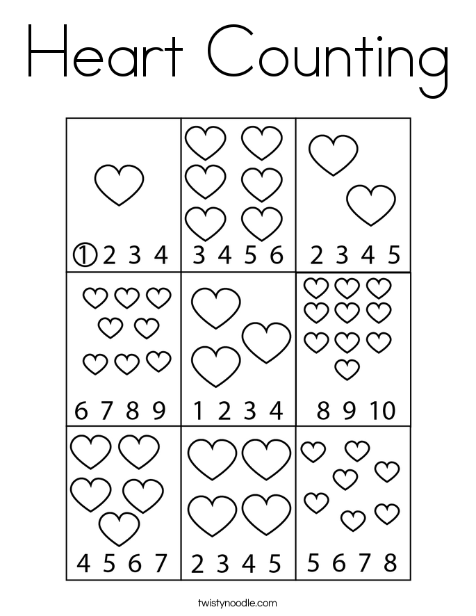 Heart Counting Coloring Page