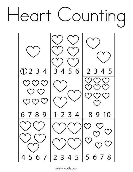 Heart Counting Coloring Page