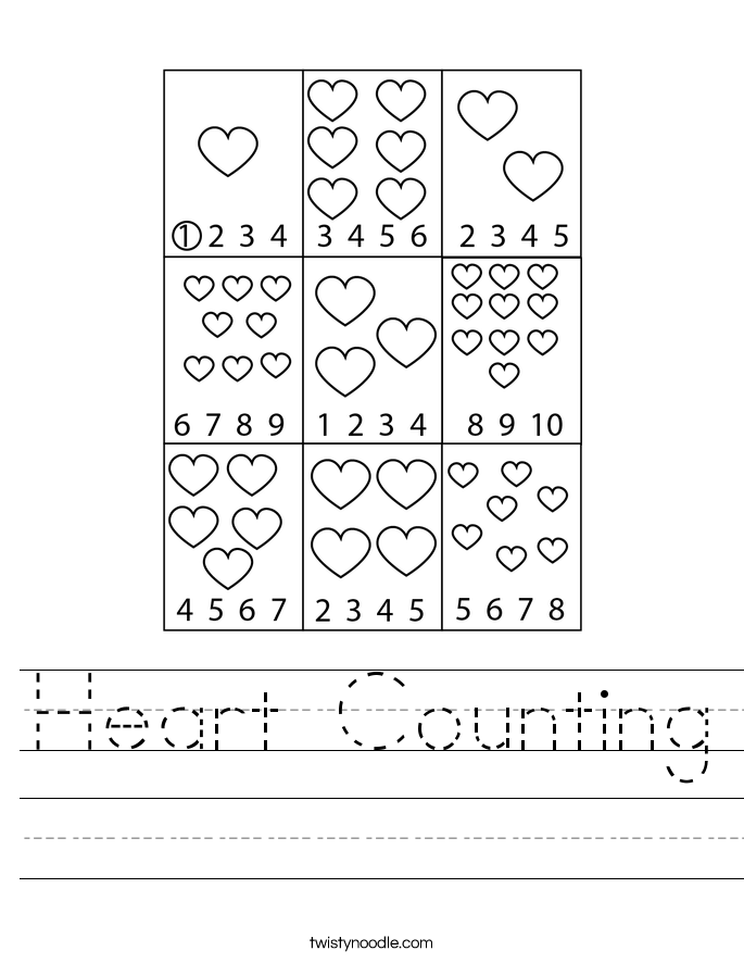 Heart Counting Worksheet - Twisty Noodle