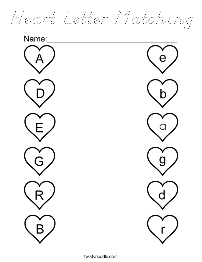 Heart Letter Matching Coloring Page