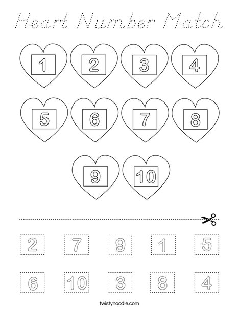 Heart Number Match Coloring Page